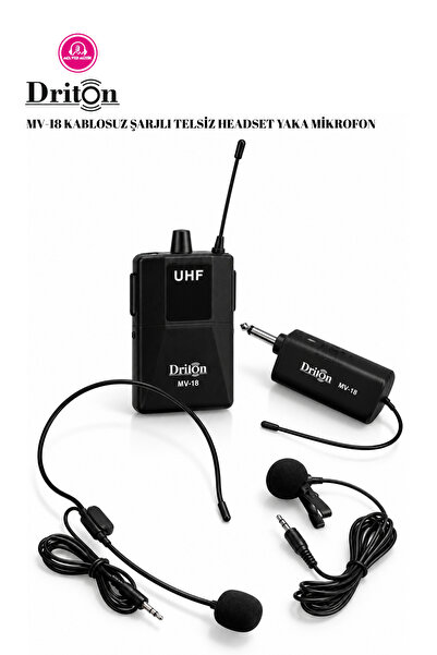 DRİTON MV-18 KABLOSUZ ŞARJLI TELSİZ HEADSET YAKA MİKROFON