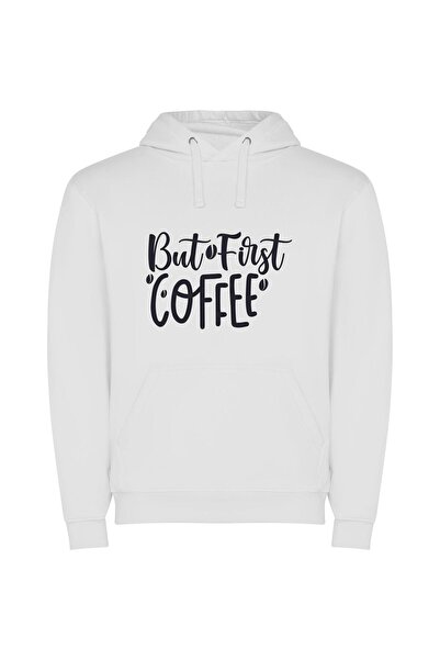 iLovePrints Black Ink Coffee Elegance Φούτερ με κουκούλα σε χρώμα Λευκό
