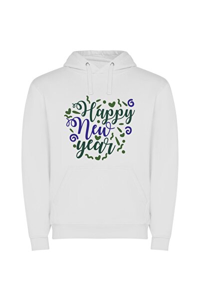 iLovePrints Joyful New Year Delights Φούτερ με κουκούλα σε χρώμα Λευκό