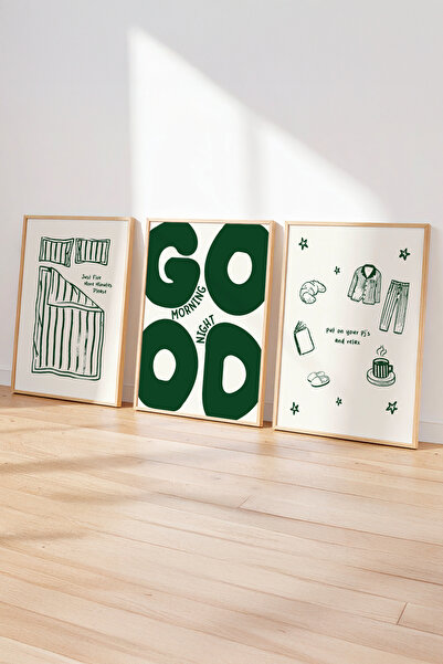 esnipix Good Morning Good Night Poster Seti | 3'lü Minimal Yatak Odası Poster...