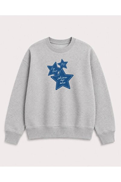 herkesemoda Hanorac cu guler rotund, cu imprimeu stele și efect de denim, cu ...