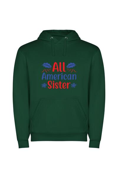 iLovePrints American Sister's Patriotic Sign Φούτερ με κουκούλα σε χρώμα Πράσινο