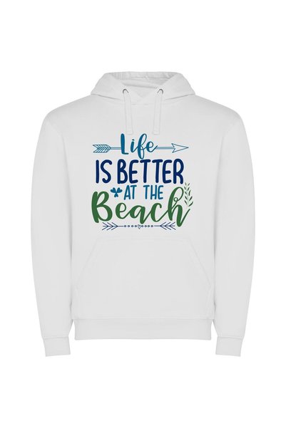 iLovePrints Beach Bliss Lives On Φούτερ με κουκούλα σε χρώμα Λευκό