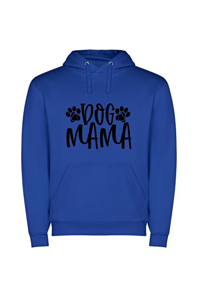 iLovePrints Monochrome Dog Mama Art Φούτερ με κουκούλα σε χρώμα Μπλε