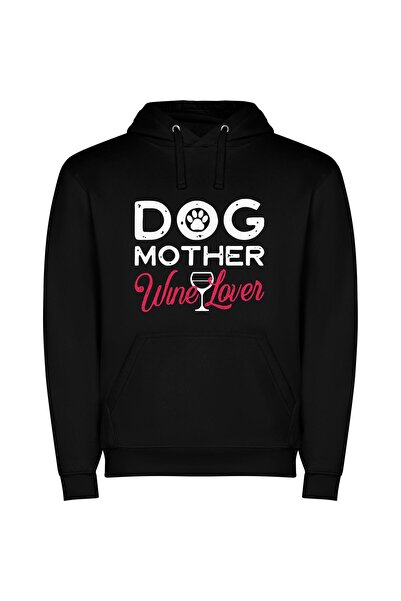 iLovePrints Paws & Pour: Wine-Whiskered Love Φούτερ με κουκούλα σε χρώμα Μαύρο