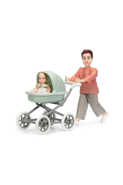 Lundby Păpușă tată cu bebeluș și cărucior