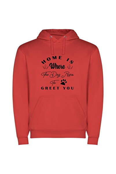 iLovePrints Pawprints of Welcoming Home Φούτερ με κουκούλα σε χρώμα Κόκκινο