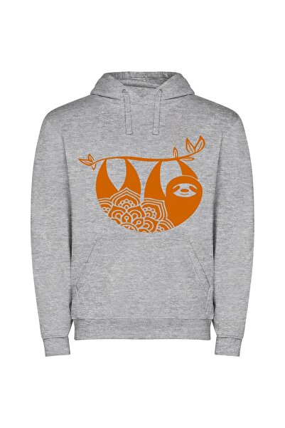 iLovePrints Sloth Swirls: Adobe Illustrator Φούτερ με κουκούλα σε χρώμα Γκρι