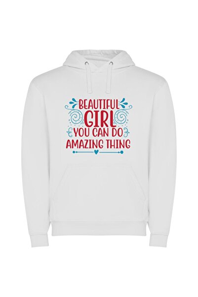 iLovePrints Empowered Beauty Creates Great Φούτερ με κουκούλα σε χρώμα Λευκό