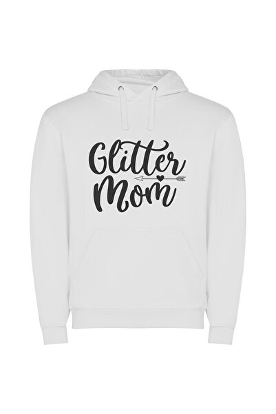 iLovePrints Glamorous Glitter Lettering Φούτερ με κουκούλα σε χρώμα Λευκό