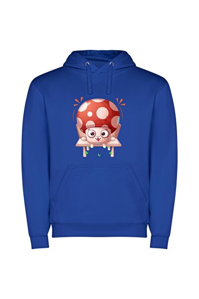 iLovePrints Woodland Whimsy: Mushroom Madness Φούτερ με κουκούλα σε χρώμα Μπλε
