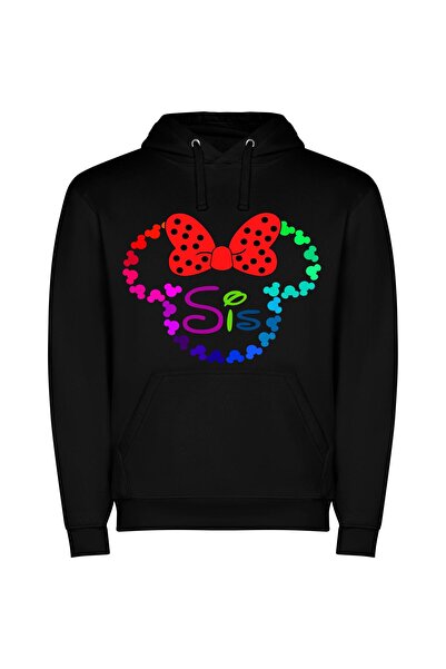 iLovePrints Sis in Disney Style Φούτερ με κουκούλα σε χρώμα Μαύρο