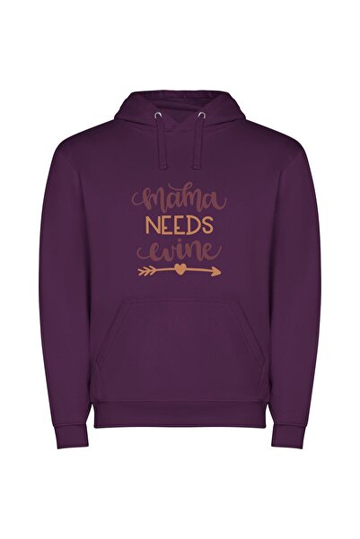 iLovePrints Mama's Wine Craving: Elegant Φούτερ με κουκούλα σε χρώμα Μωβ
