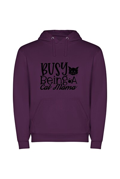 iLovePrints Purrfectly Chic Feline Fashion Φούτερ με κουκούλα σε χρώμα Μωβ