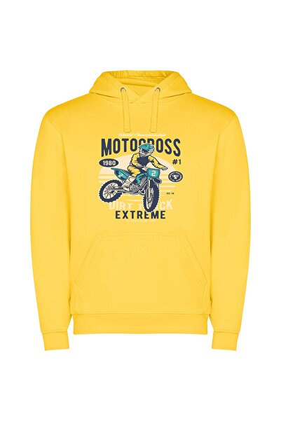 iLovePrints Dirt Bike Retro Ride Φούτερ με κουκούλα σε χρώμα Κίτρινο