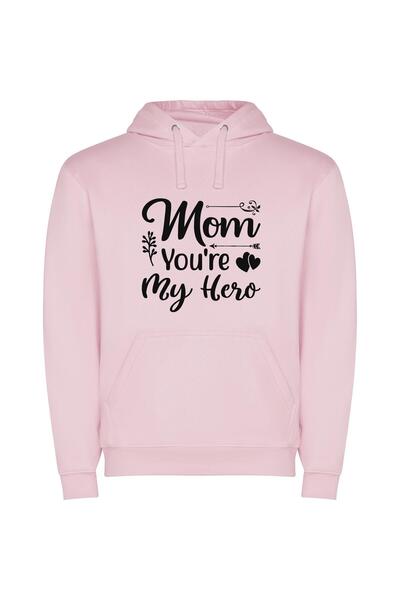 iLovePrints Mama, My Hero Φούτερ με κουκούλα σε χρώμα Ροζ