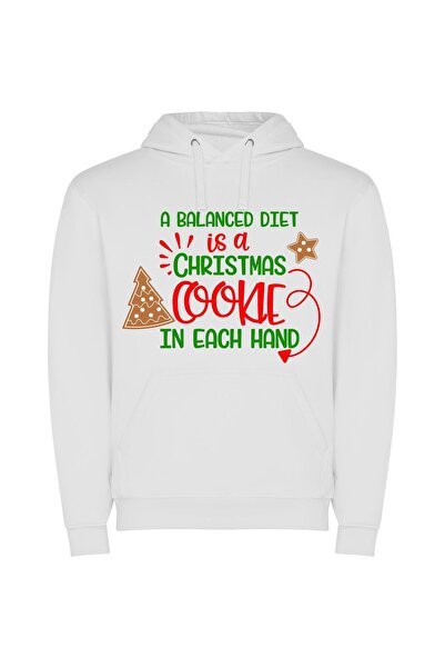 iLovePrints Merry Cookie Balance Delight Φούτερ με κουκούλα σε χρώμα Λευκό