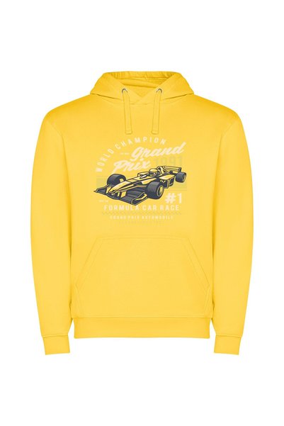 iLovePrints Retro Speed: Illustrated F1 Φούτερ με κουκούλα σε χρώμα Κίτρινο