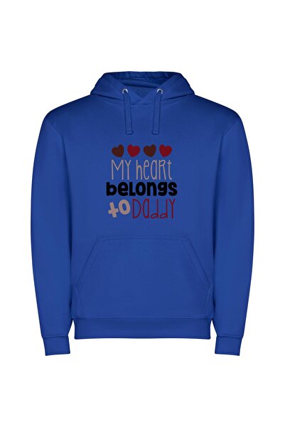 iLovePrints Daddy's February Love Emblem Φούτερ με κουκούλα σε χρώμα Μπλε