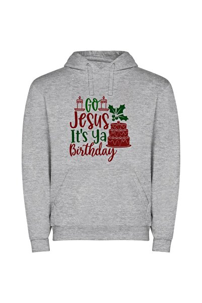 iLovePrints Holly Cake: Christ's Celebration! Φούτερ με κουκούλα σε χρώμα Γκρι