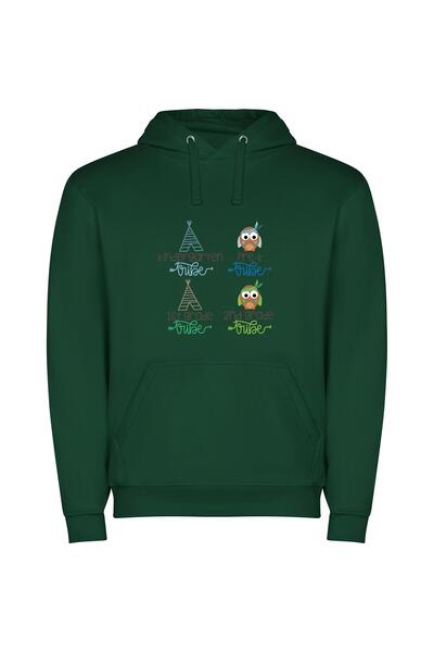 iLovePrints Whimsical Owl Tee Collection Φούτερ με κουκούλα σε χρώμα Πράσινο