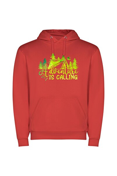 iLovePrints Calling for Outdoor Bliss Φούτερ με κουκούλα σε χρώμα Κόκκινο