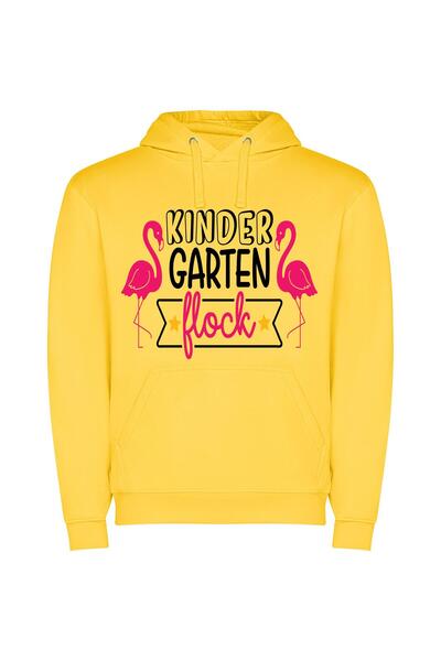 iLovePrints Pink Flamingo's Garden Parade Φούτερ με κουκούλα σε χρώμα Κίτρινο