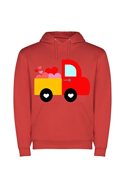 iLovePrints Heart-Filled Truck in Color Φούτερ με κουκούλα σε χρώμα Κόκκινο