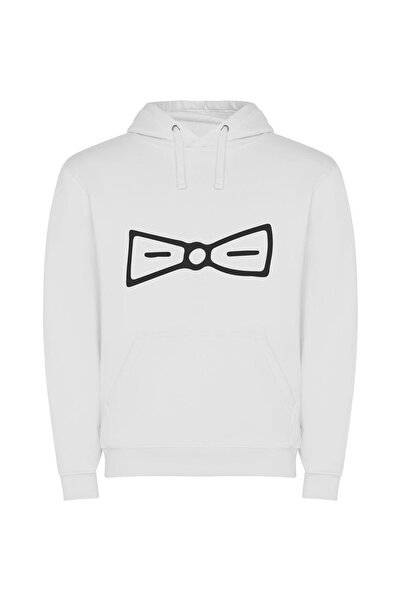 iLovePrints Chic Monochrome Bow Fashion Φούτερ με κουκούλα σε χρώμα Λευκό