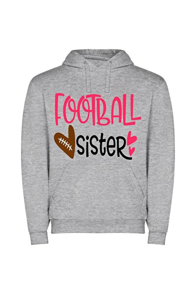 iLovePrints Sisterly Football Fusion Φούτερ με κουκούλα σε χρώμα Γκρι