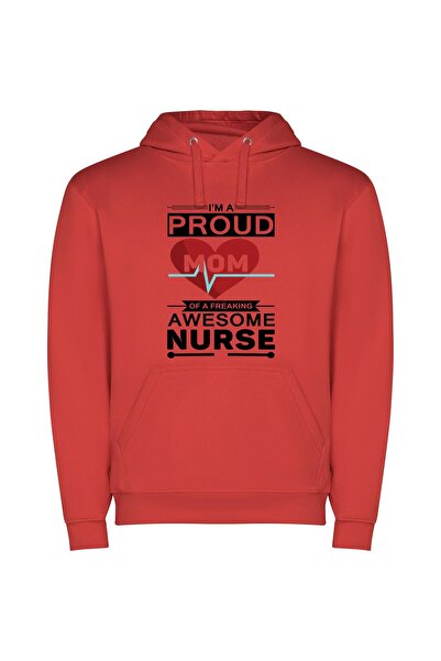 iLovePrints Beaming Mama of Superb Nurse Φούτερ με κουκούλα σε χρώμα Κόκκινο