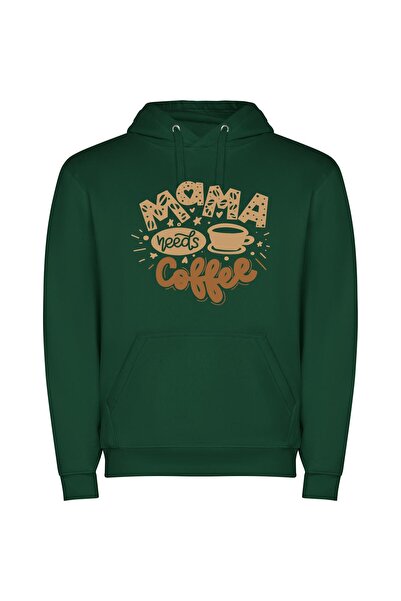 iLovePrints Mama's Yummy Coffee Cup Φούτερ με κουκούλα σε χρώμα Πράσινο