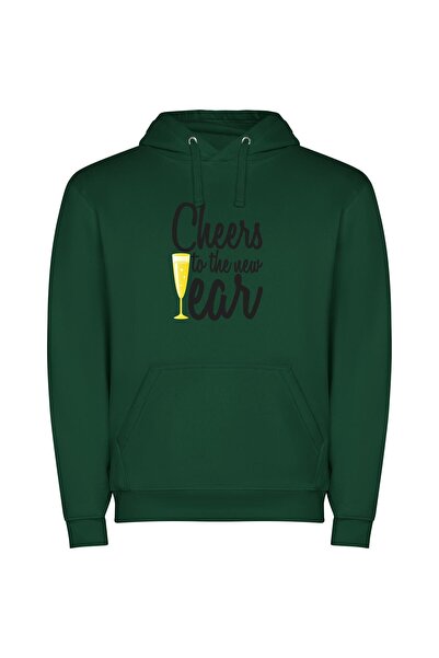 iLovePrints Sipping Elegance: New Year's Φούτερ με κουκούλα σε χρώμα Πράσινο