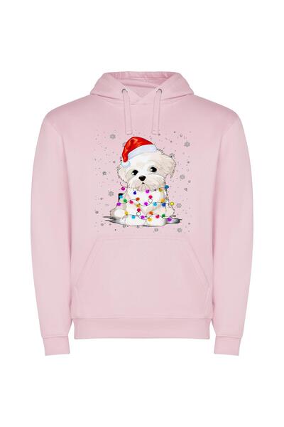 iLovePrints Adorable Festive Pup Φούτερ με κουκούλα σε χρώμα Ροζ