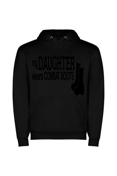 iLovePrints Daughter's Fearless Combat Style Φούτερ με κουκούλα σε χρώμα Μαύρο