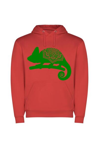 iLovePrints Chameleon's Enigmatic Hue Φούτερ με κουκούλα σε χρώμα Κόκκινο