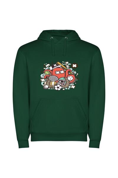 iLovePrints Sports Mascot HD Illustration Φούτερ με κουκούλα σε χρώμα Πράσινο