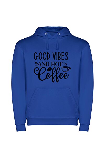 iLovePrints Vibrant Brews and Feel-Good Φούτερ με κουκούλα σε χρώμα Μπλε