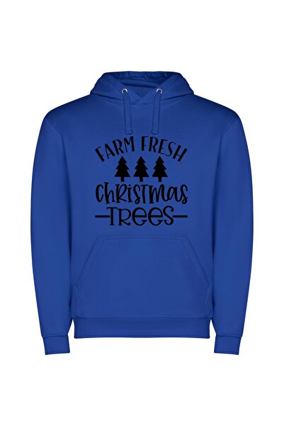 iLovePrints Evergreen Elegance: Fresh Fir Φούτερ με κουκούλα σε χρώμα Μπλε