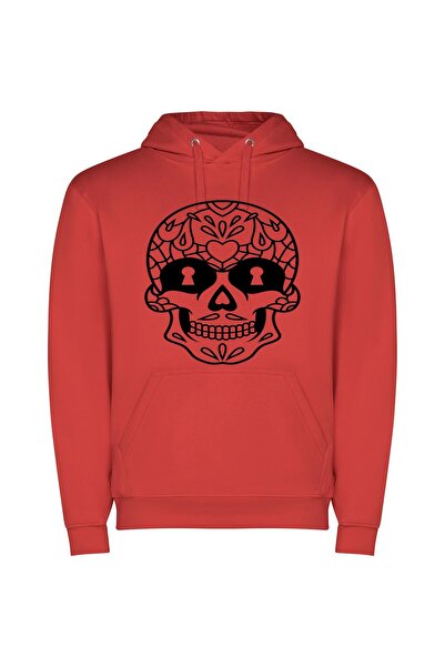 iLovePrints Keyhole Skull Art Φούτερ με κουκούλα σε χρώμα Κόκκινο