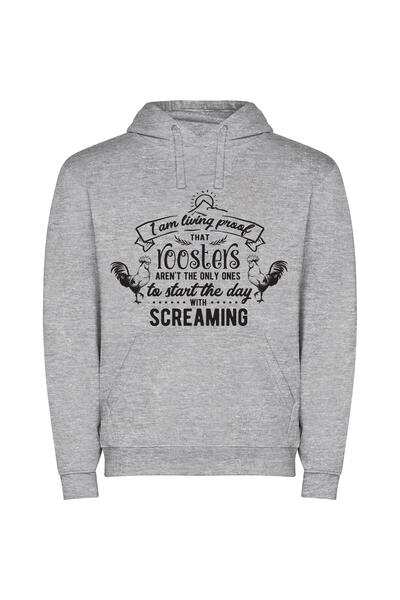 iLovePrints Serenity Over Rooster's Scream Φούτερ με κουκούλα σε χρώμα Γκρι