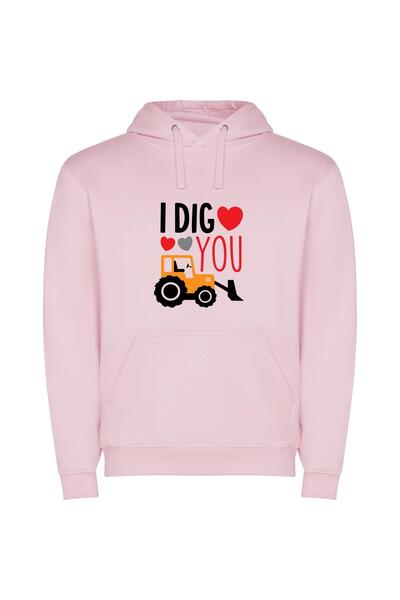 iLovePrints Romantic Tractor Messages Φούτερ με κουκούλα σε χρώμα Ροζ