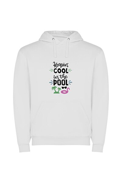 iLovePrints Cool by the Pool Φούτερ με κουκούλα σε χρώμα Λευκό
