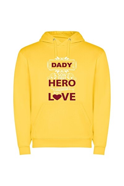 iLovePrints Red Love, Daddy's Hero Φούτερ με κουκούλα σε χρώμα Κίτρινο