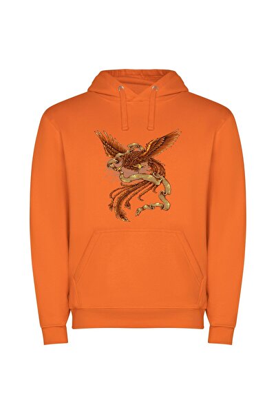 iLovePrints Gilded Phoenix Splendor Φούτερ με κουκούλα σε χρώμα Πορτοκαλί