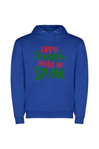 iLovePrints Festive Snow Sips Φούτερ με κουκούλα σε χρώμα Μπλε