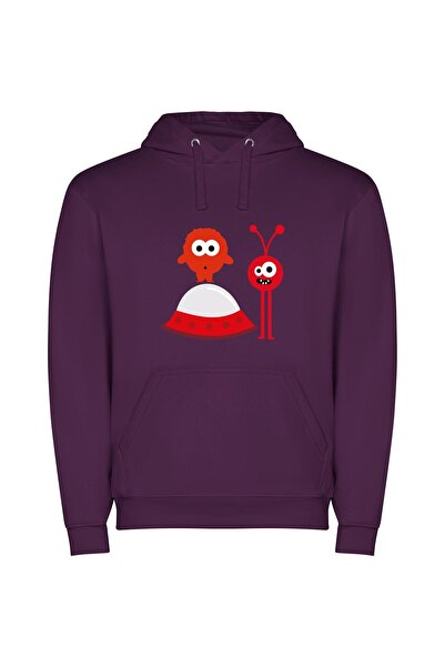 iLovePrints Colorful Alien Encounters Φούτερ με κουκούλα σε χρώμα Μωβ