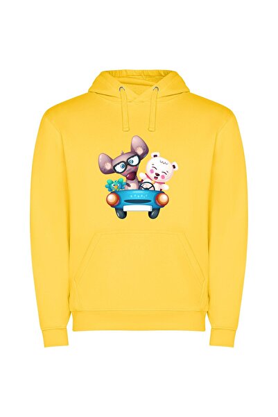 iLovePrints Animals in Carriage Φούτερ με κουκούλα σε χρώμα Κίτρινο