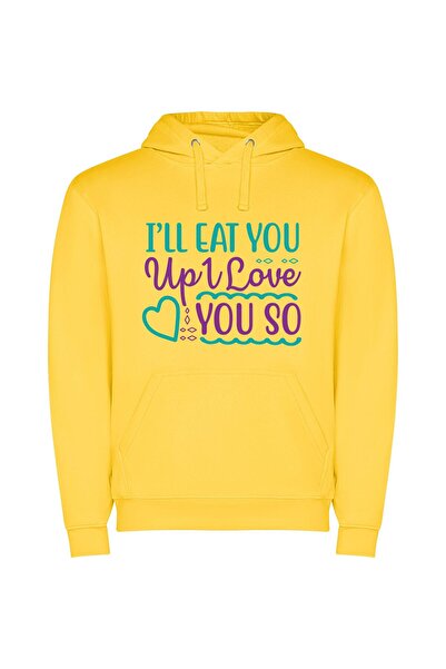 iLovePrints Yummy Love Cuteness Feast Φούτερ με κουκούλα σε χρώμα Κίτρινο