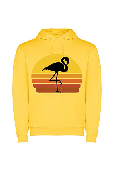iLovePrints Retro Flamingo Sundown Φούτερ με κουκούλα σε χρώμα Κίτρινο